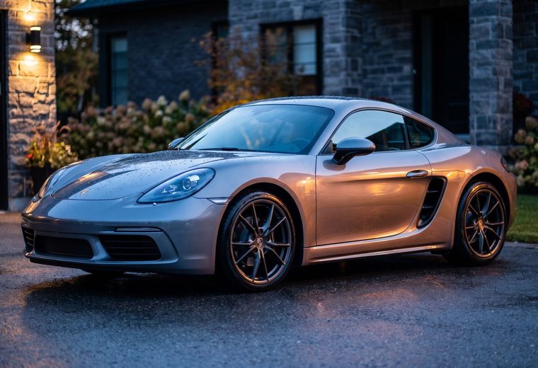 Illustration of a silver Porsche 718 Cayman with a corrected gloss finish